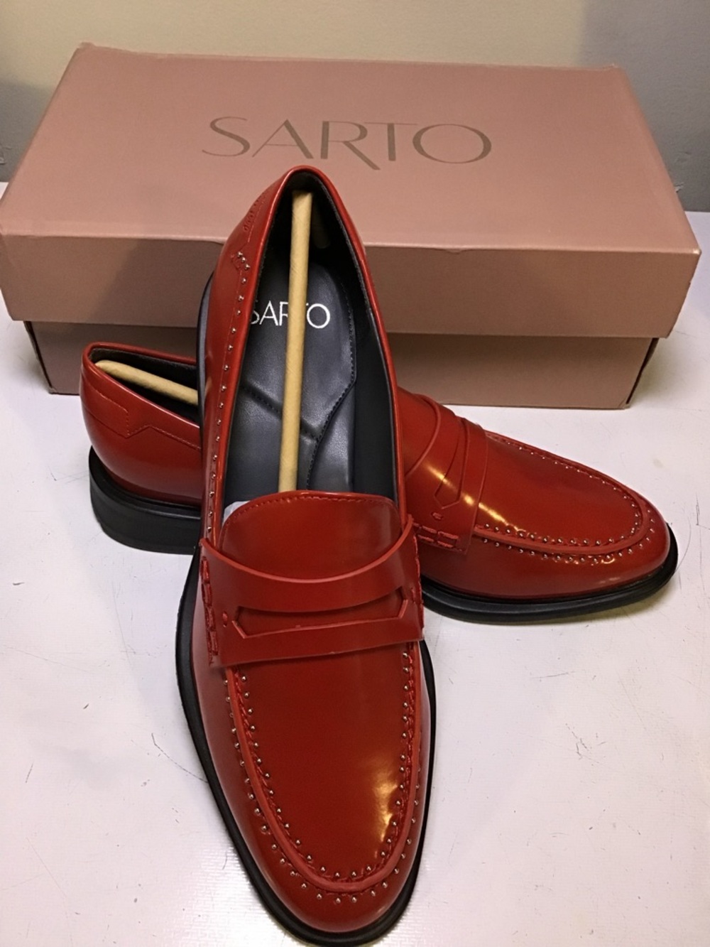 SARTO By Franco Sarto Women's Red Patent Penny Loafers - Picture 3 of 7